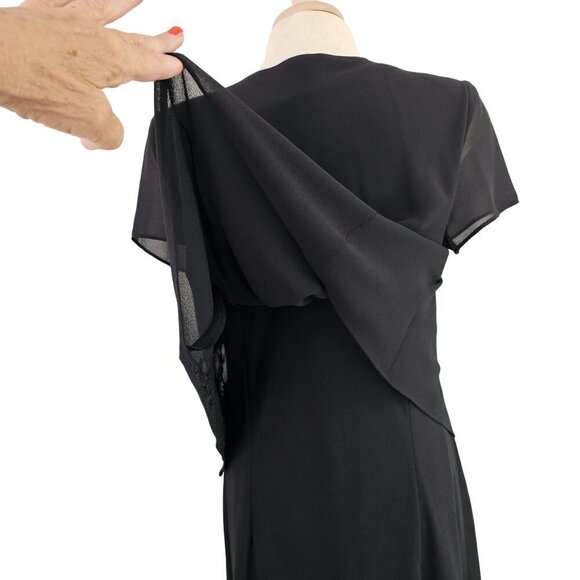 Positive Attitude 40s Style Black Maxi Dress Sz 12 Faux 2 Piece Beaded Short Slv - Picture 8 of 9